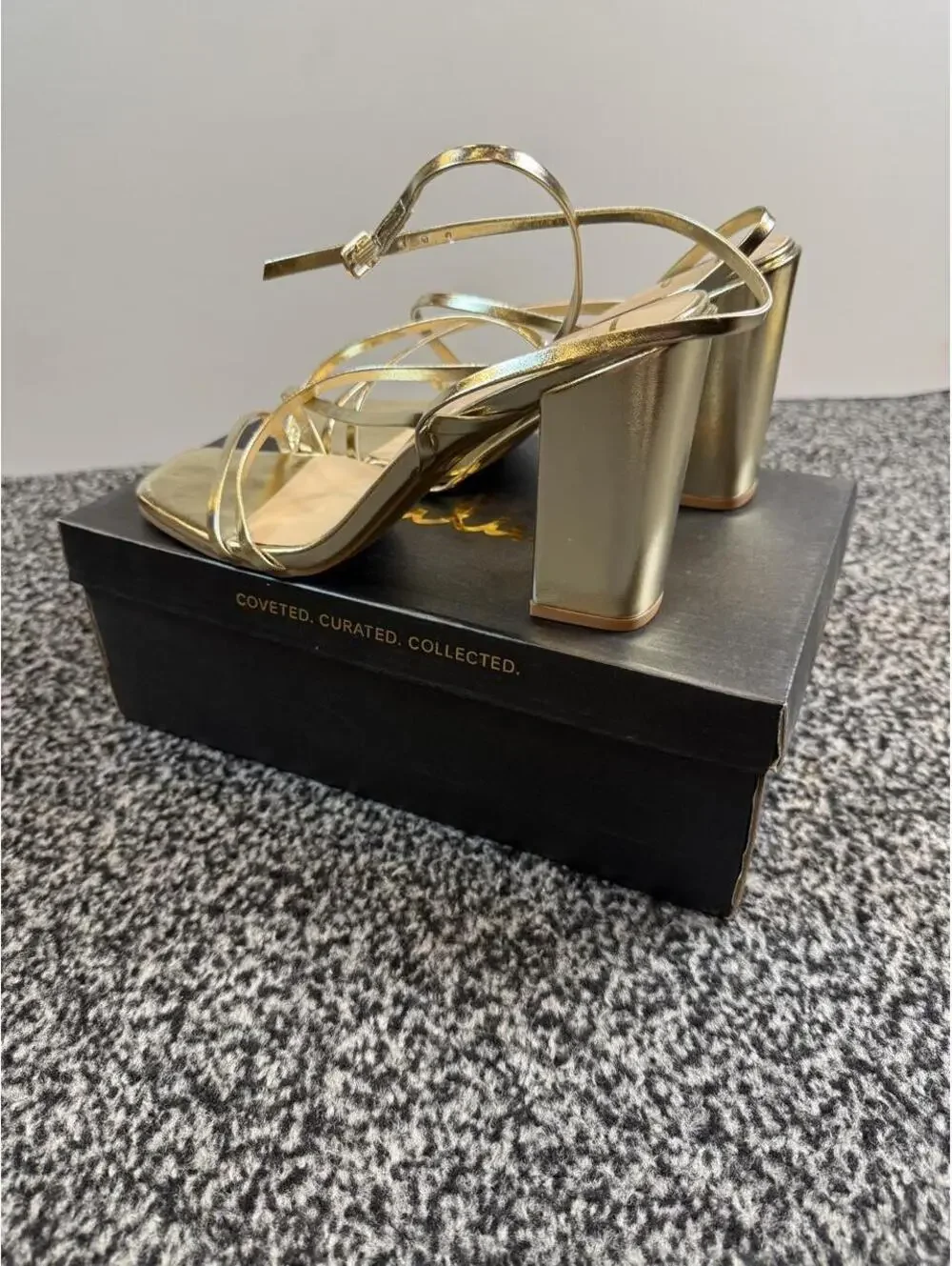 Lulus gold metallic block heel sandals